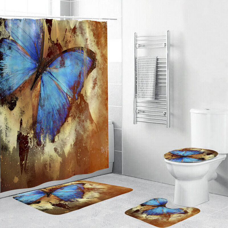 Unique Blue Butterfly Waterproof Shower Curtain For Beautiful Bathroom Decoration