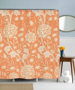 Unique Boho Chic Shower Curtain - Nature Art Floral Theme, Whimsical Art Print, Orange Flower Design