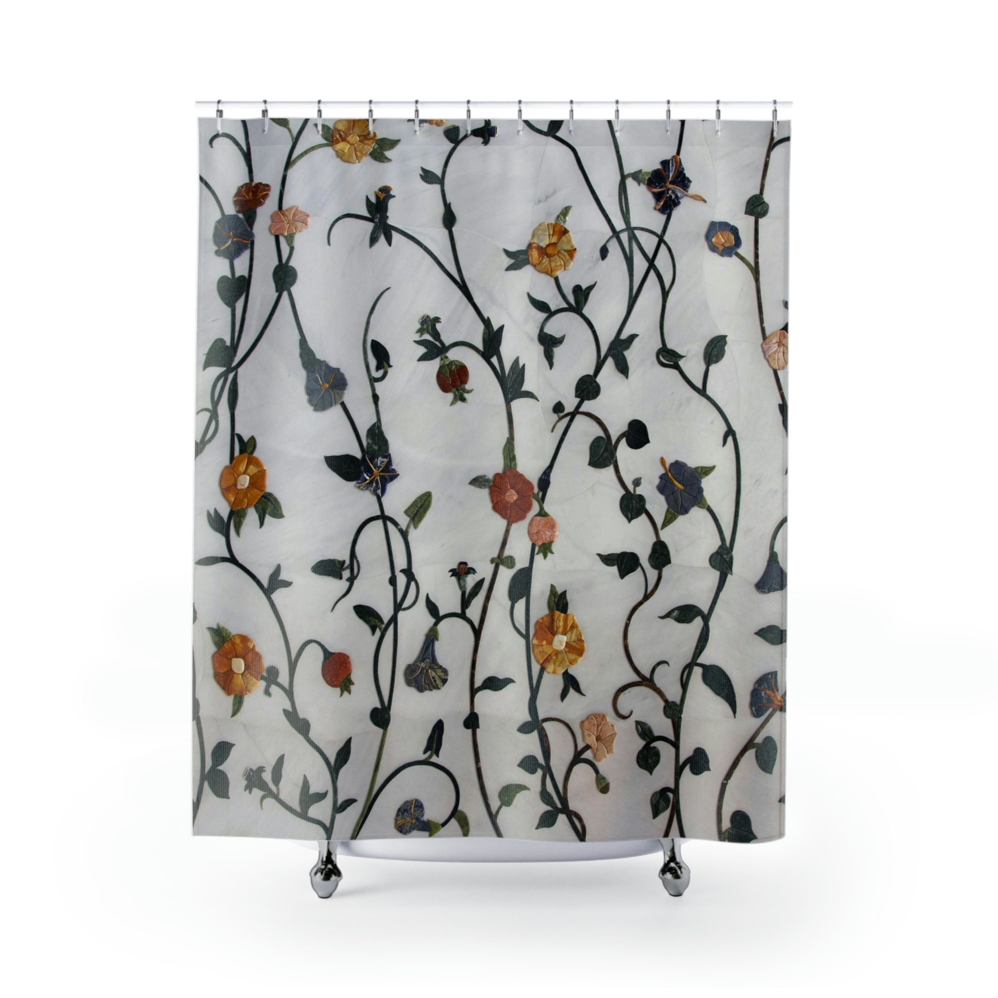 Unique Boho Flower Shower Curtain With Spring Botanical Design For Decorative Bathroom
