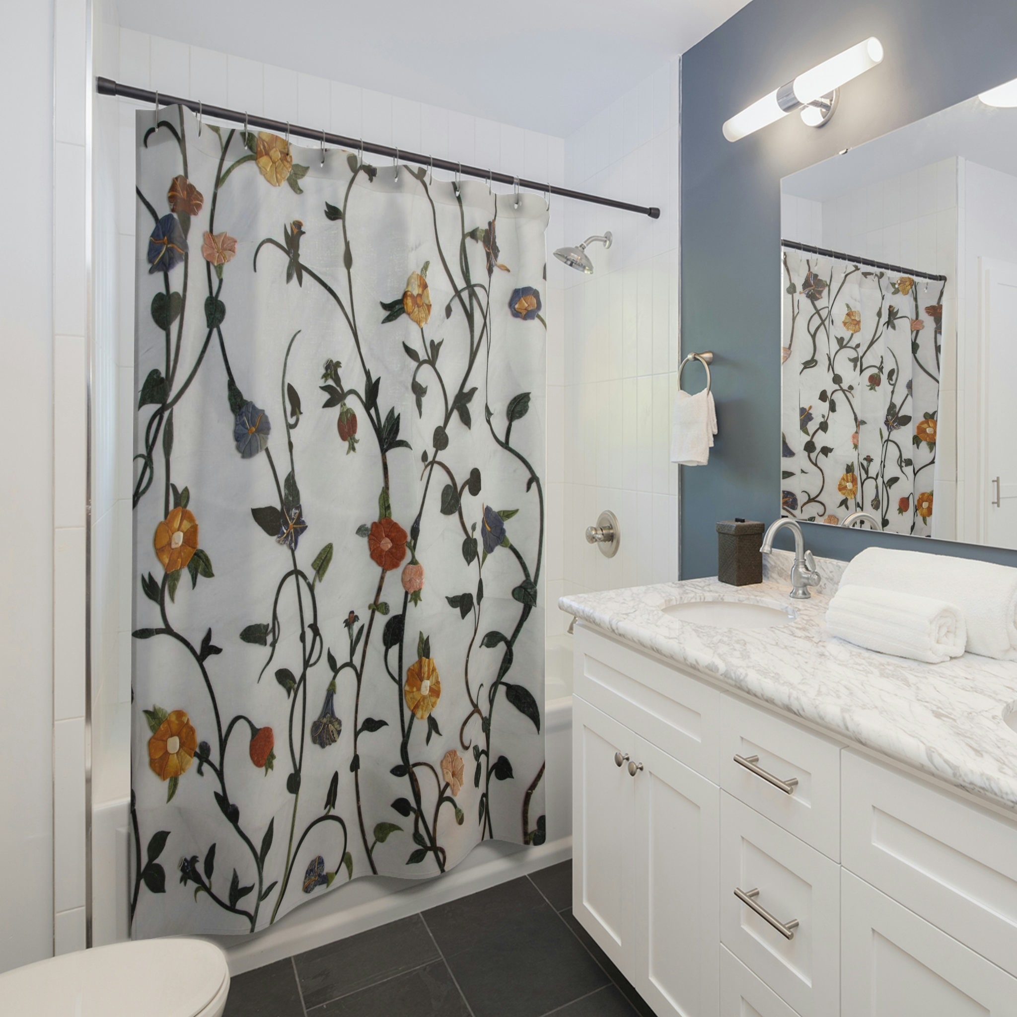 Unique Boho Flower Shower Curtain With Spring Botanical Design For Decorative Bathroom - Image 2