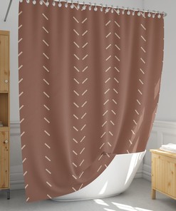 Unique Boho Terracotta Shower Curtain with Geometric Bathroom Decoration and African Mudcloth Style