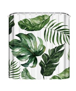 Unique Botanical Coastal Shower Curtain with Tropical Palm Leaves Print