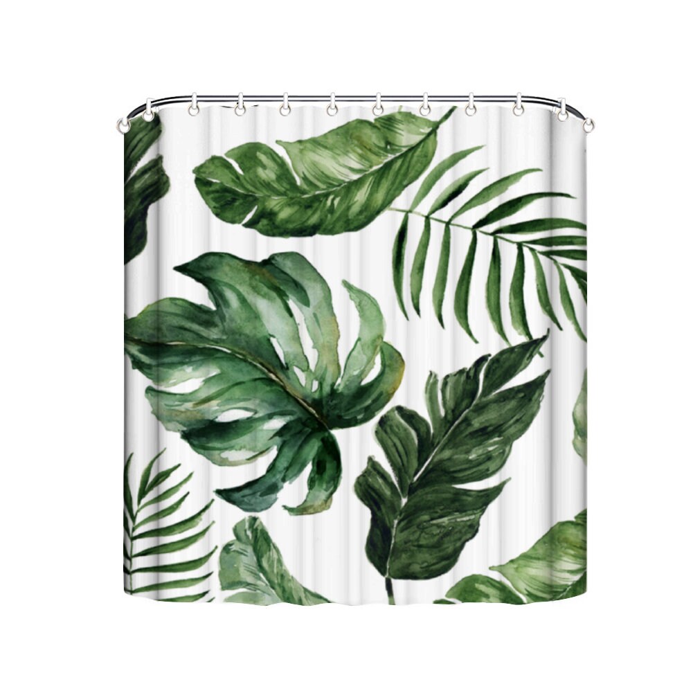 Unique Botanical Coastal Shower Curtain with Tropical Palm Leaves Print
