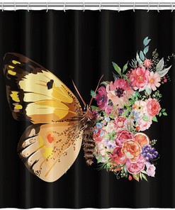 Unique Butterfly And Flower Shower Curtain For An Artistic And Romantic Bathroom