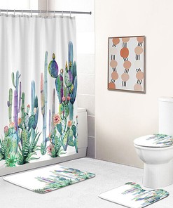 Unique Cactus Shower Curtain With Various Plants, Flowers And Succulents - Perfect For Bathroom Decor