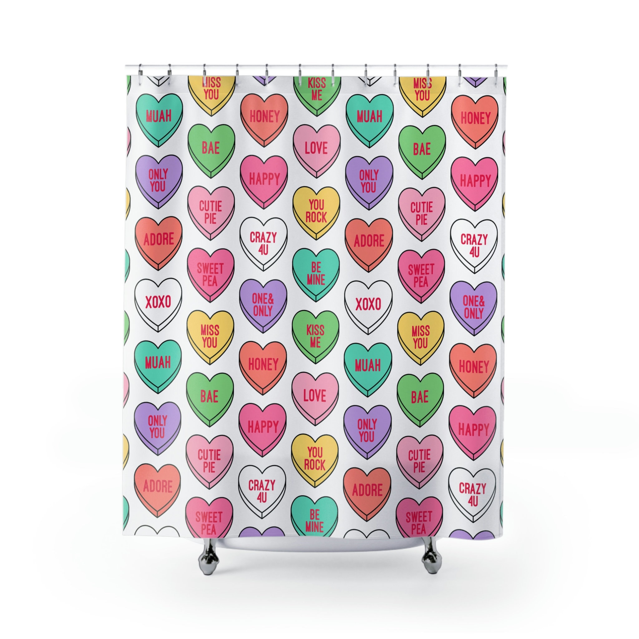 Unique Candy Conversation Hearts Shower Curtain For Valentine'S Day Home Decor