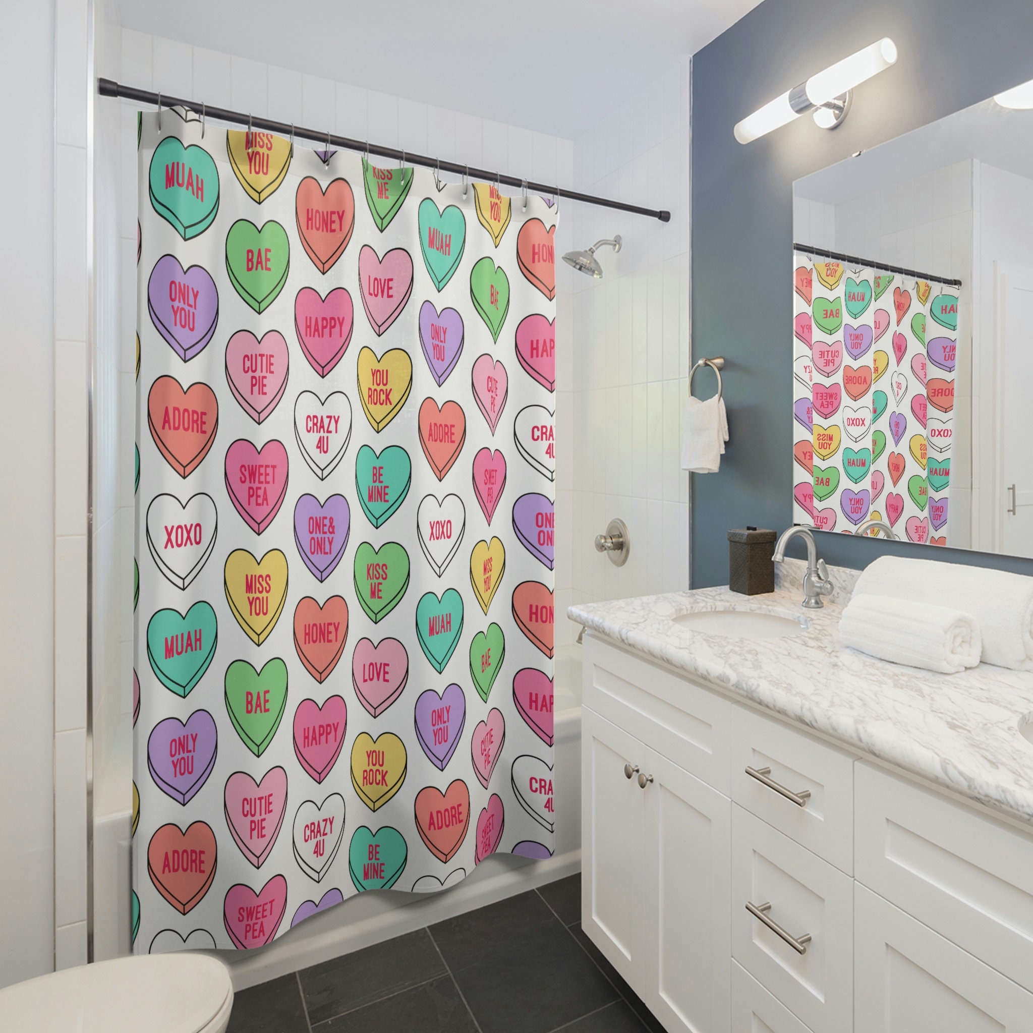 Unique Candy Conversation Hearts Shower Curtain For Valentine'S Day Home Decor - Image 2