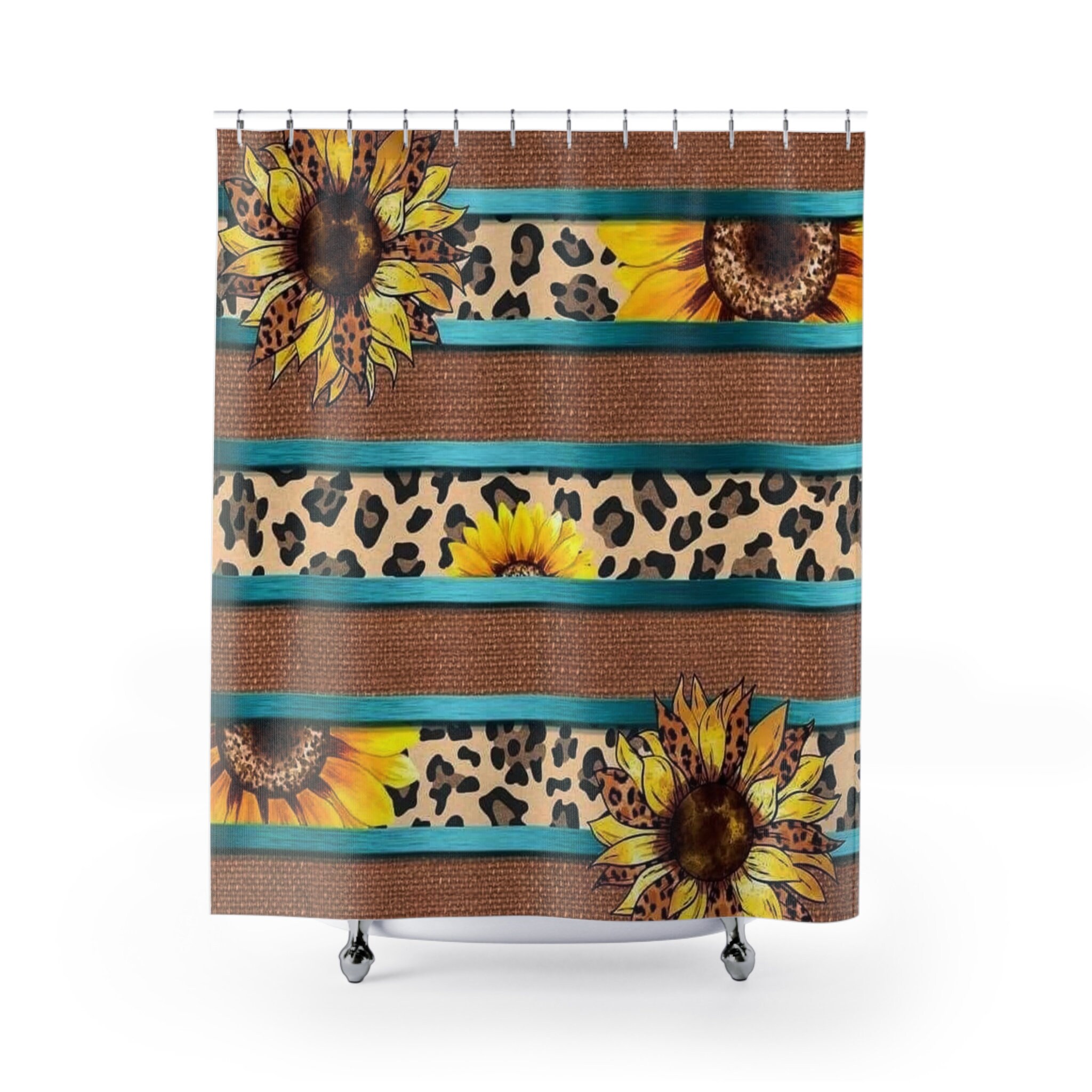 Unique & Charming Leopard Sunflower Bathroom Shower Curtain