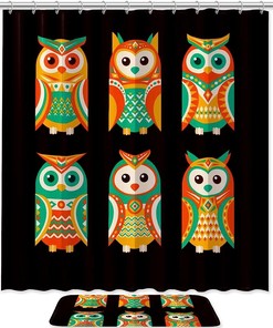 Unique Colorful Owls Design Shower Curtain For Cheerful Bathroom Decor