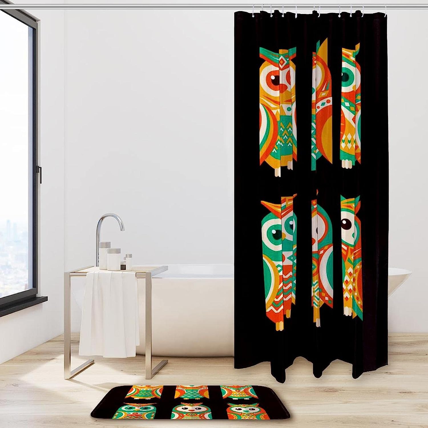 Unique Colorful Owls Design Shower Curtain For Cheerful Bathroom Decor - Image 2