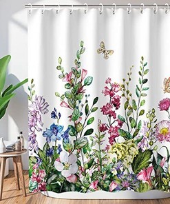 Unique Colorful Plant Pattern Bathroom Shower Curtain