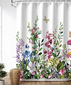 Unique Colorful Plant Pattern Bathroom Shower Curtain