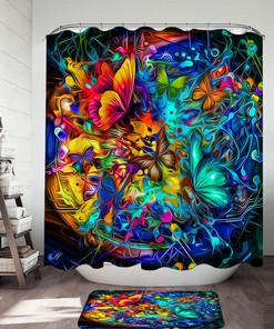 Unique Crazy Design Print Shower Curtain With Butterflies
