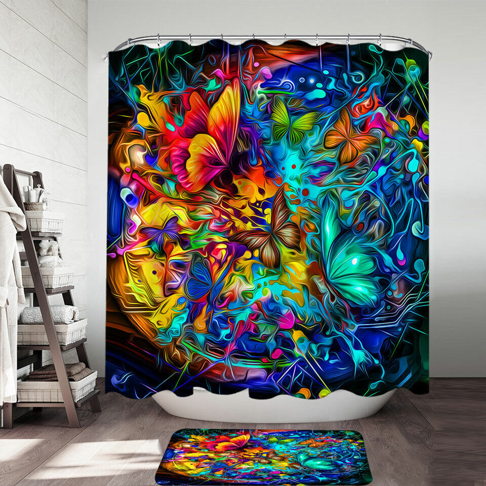 Unique Crazy Design Print Shower Curtain With Butterflies