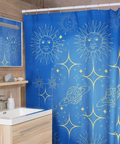 Unique Cute Navy Blue Celestial Shower Curtain