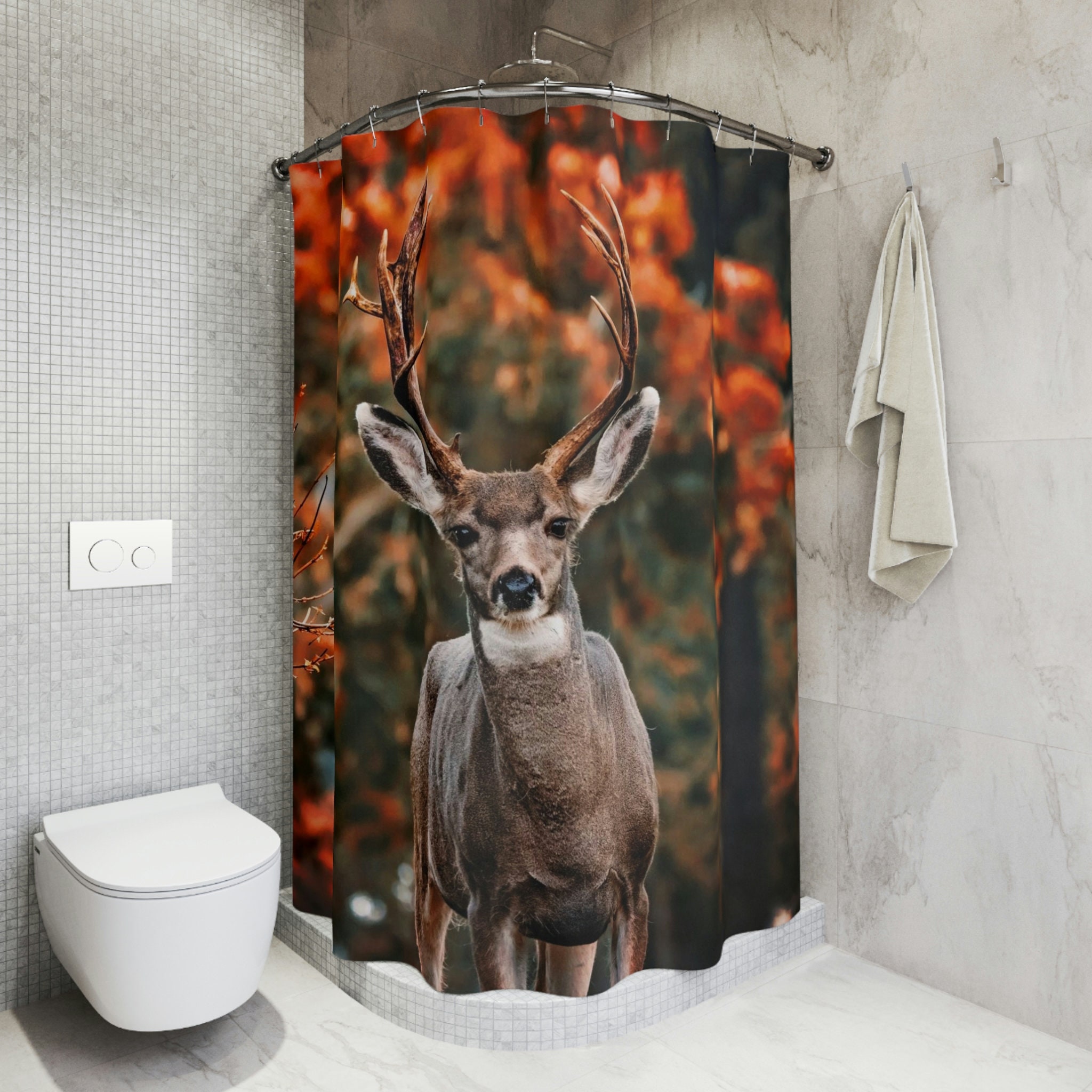 Unique Deer Shower Curtain With Majestic Animal Head Print
