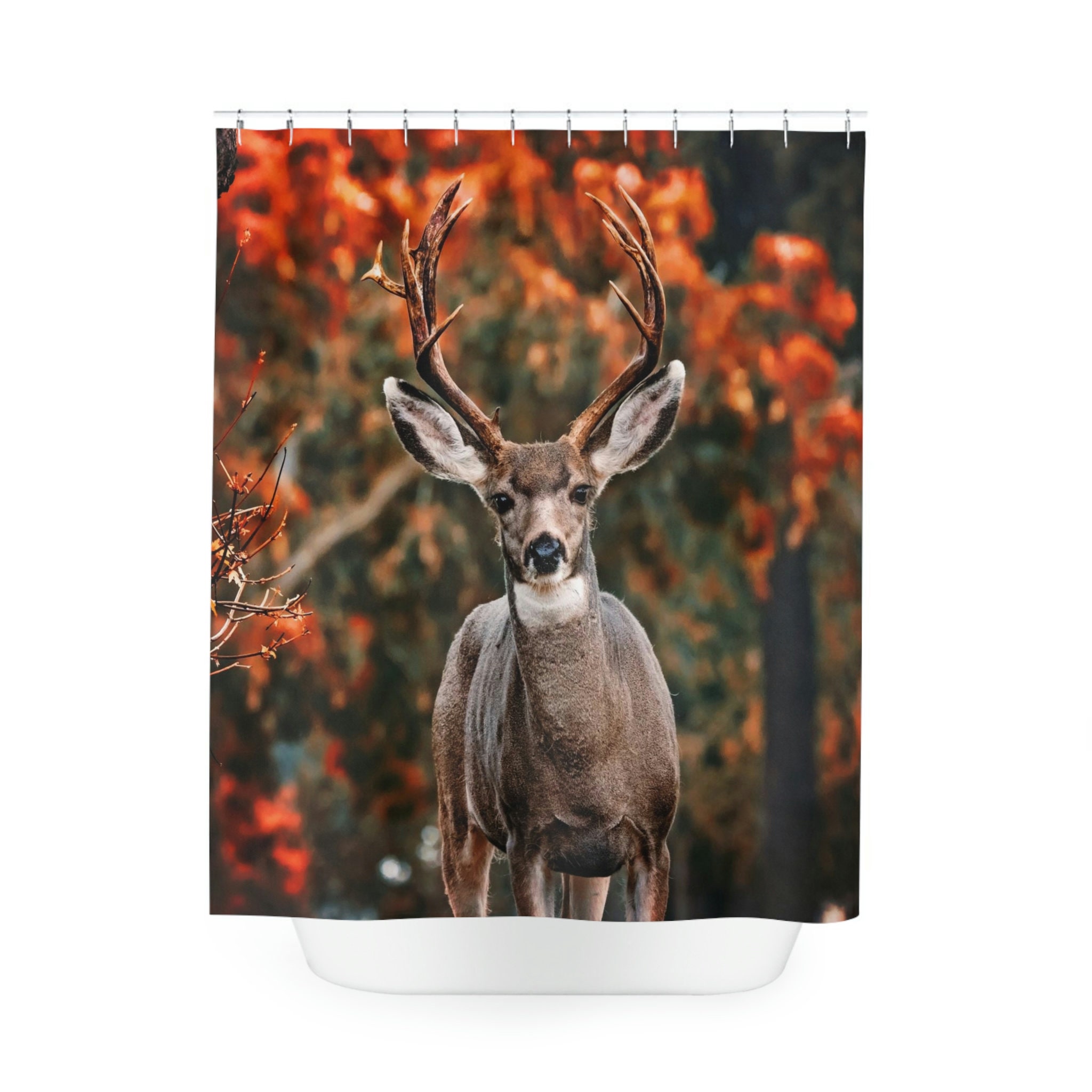 Unique Deer Shower Curtain With Majestic Animal Head Print - Image 2