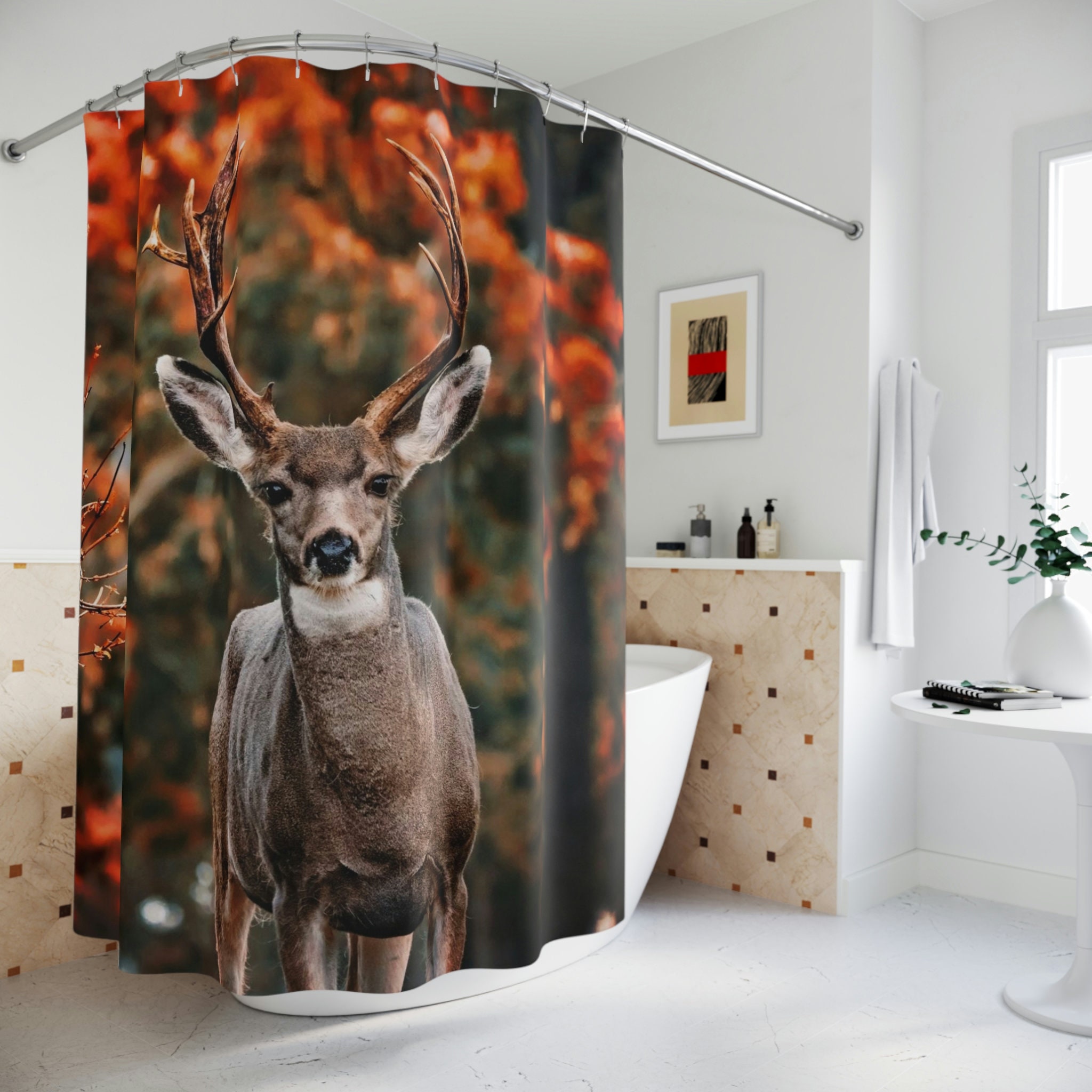 Unique Deer Shower Curtain With Majestic Animal Head Print - Image 4