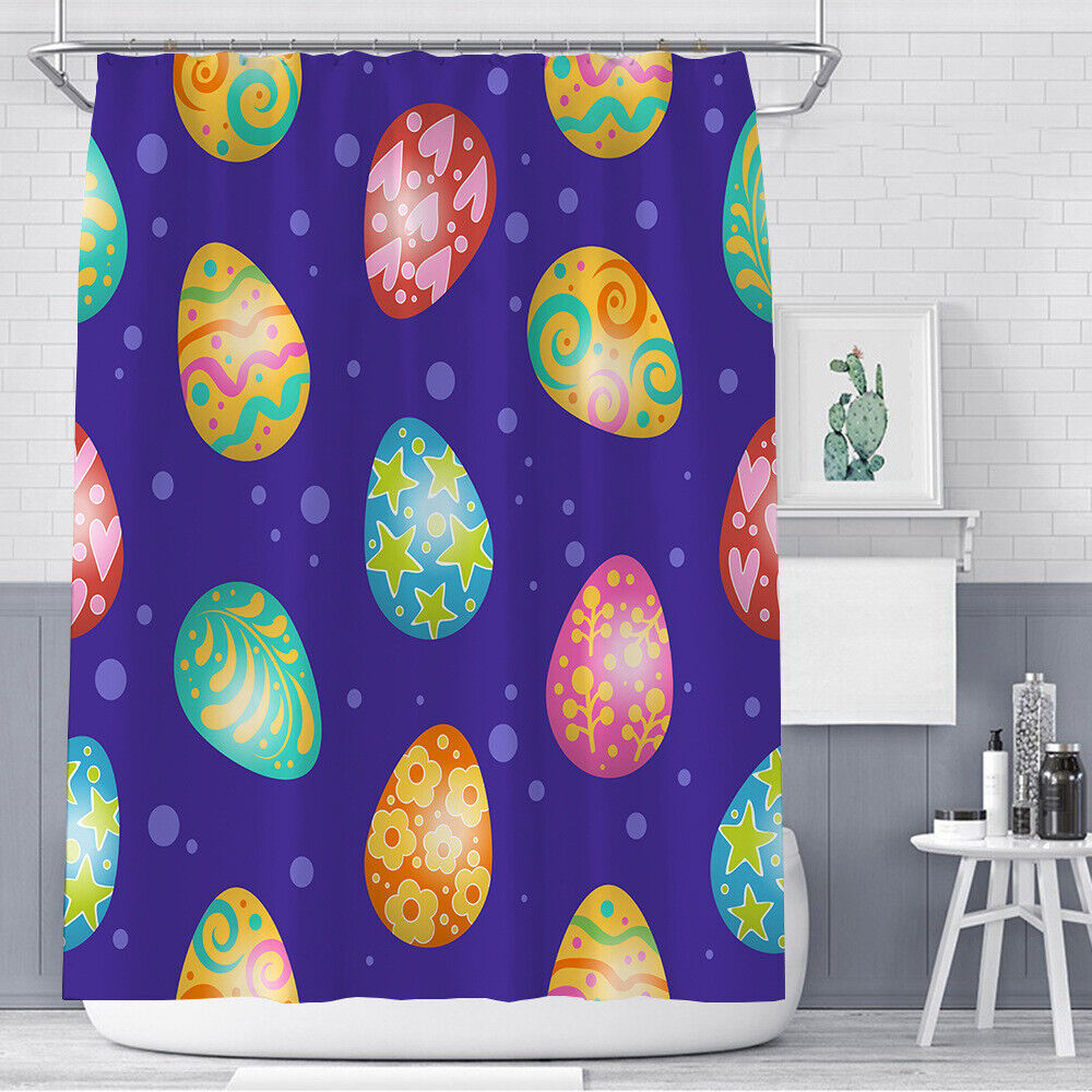 Unique Design Cartoon Easter Eggs Flower Chick Print Bathroom Shower Curtain