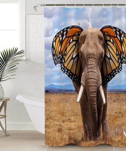 Unique Design Funny Elephant Butterfly Shower Curtain for Bathroom Decor