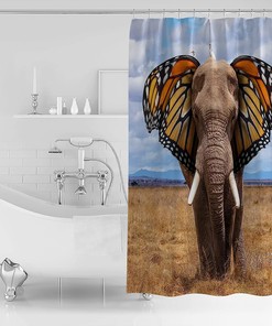 Unique Design Funny Elephant Butterfly Shower Curtain for Bathroom Decor