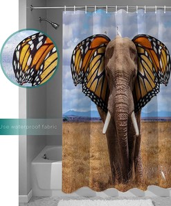 Unique Design Funny Elephant Butterfly Shower Curtain for Bathroom Decor