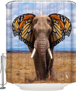 Unique Design Funny Elephant Butterfly Shower Curtain for Bathroom Decor