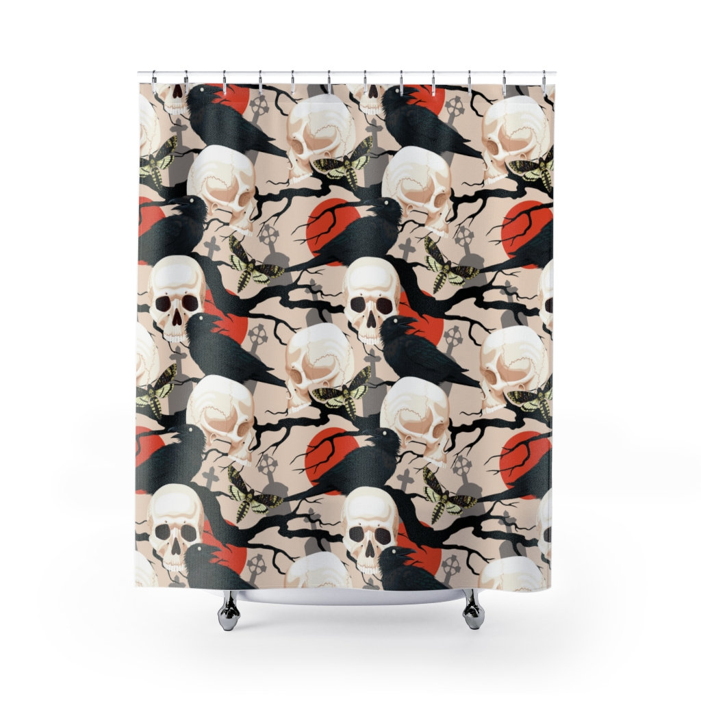 Unique Design Halloween Skull Pattern Shower Curtain In Gothic Style