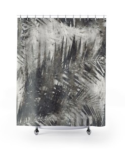 Unique Designer Dark Tropical Palm Trees Taupe Black Gray Beige And White Shower Curtain For Your Bathroom