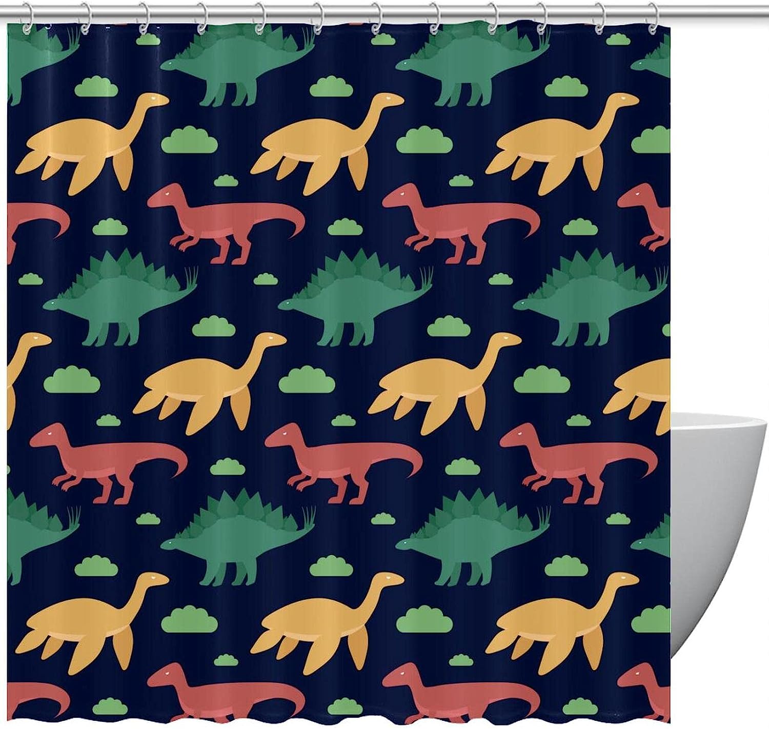 Unique Dino Pattern Shower Curtain For Kids Bathroom