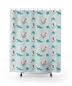 Unique Dolphin And Flamingo Shower Curtain For Beach House Decor