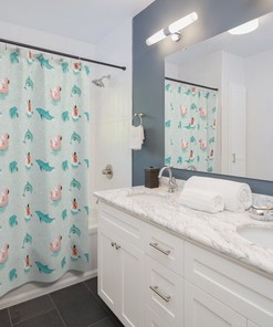 Unique Dolphin And Flamingo Shower Curtain For Beach House Decor