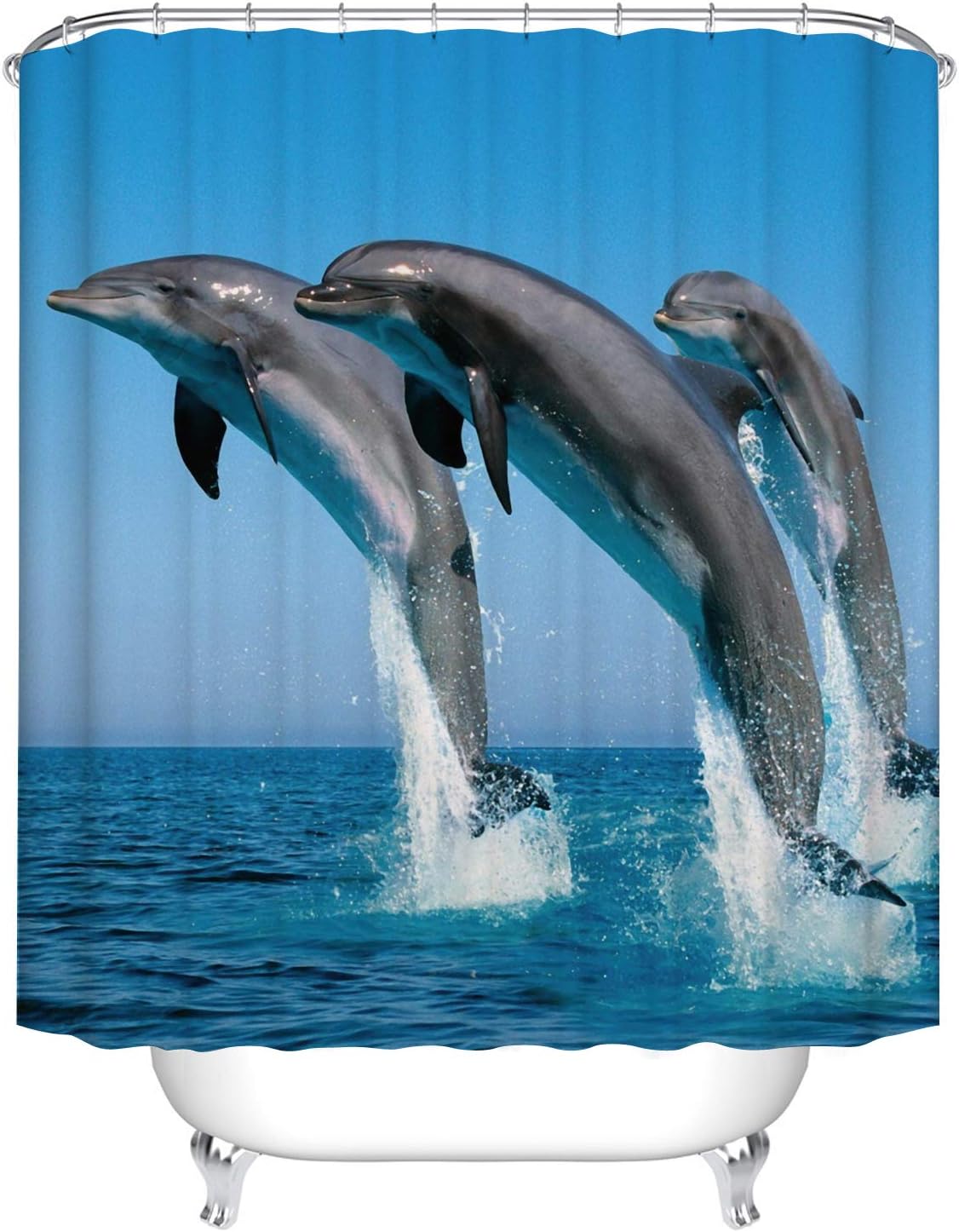 Unique Dolphin Design Theme Cloth Fabric Bathroom Shower Curtain