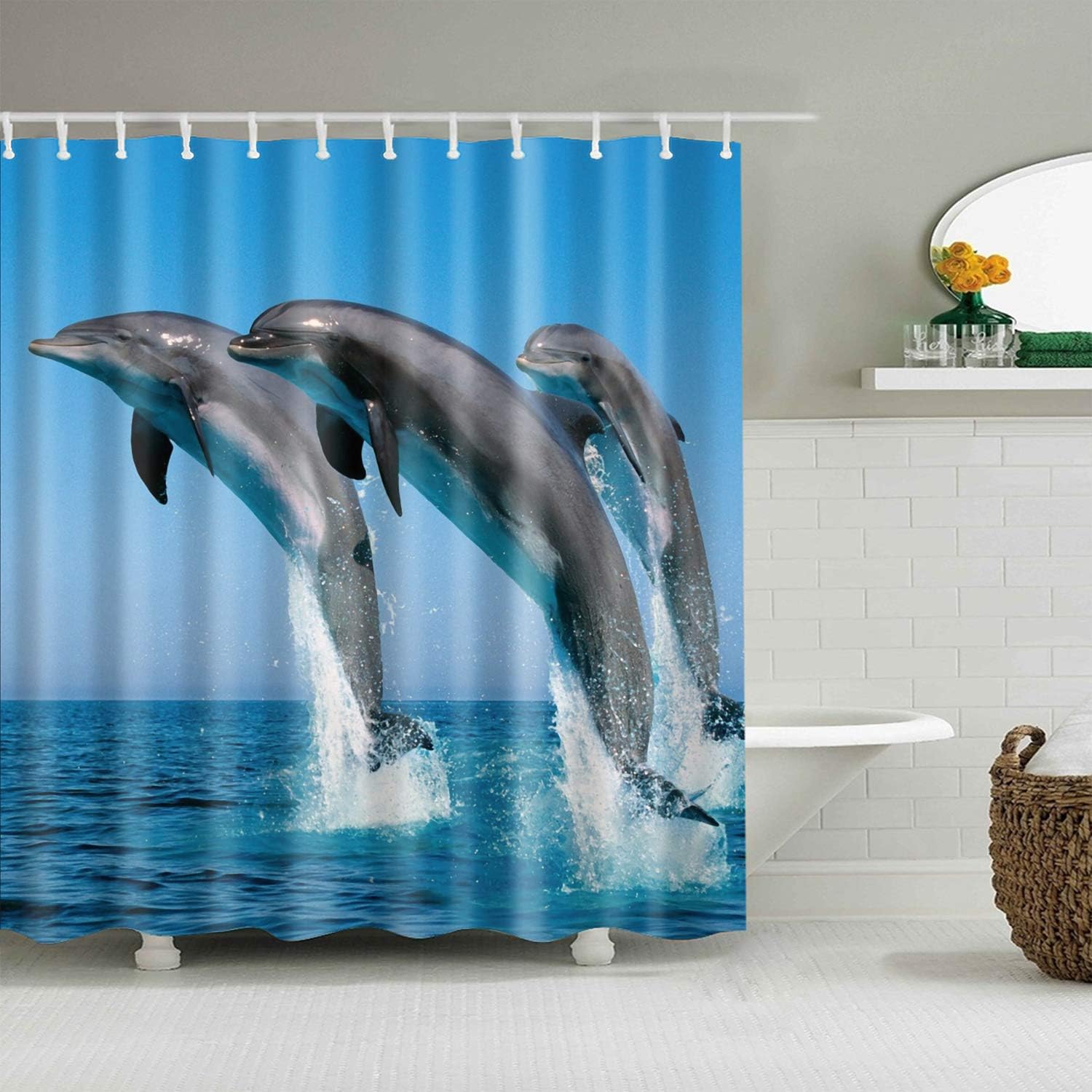 Unique Dolphin Design Theme Cloth Fabric Bathroom Shower Curtain - Image 2