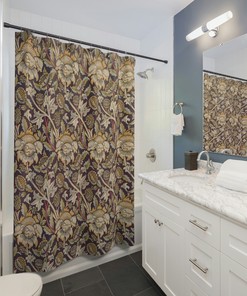 Unique Fabric Vintage Floral Boho William Morris Shower Curtain - Cottage Core Bathroom Decor