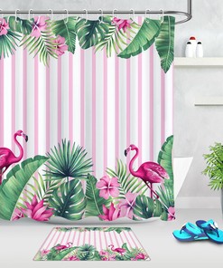 Unique Flamingo and Tropical Flowers Shower Curtain for a Beachy Bathroom