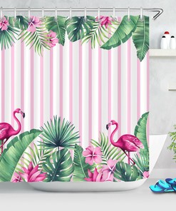 Unique Flamingo and Tropical Flowers Shower Curtain for a Beachy Bathroom