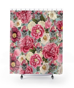Unique Floral Print Skull Shower Curtain For A Bold Statement In Your Bathroom
