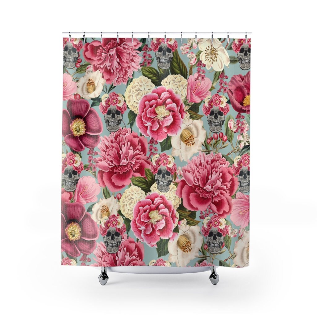 Unique Floral Print Skull Shower Curtain For A Bold Statement In Your Bathroom