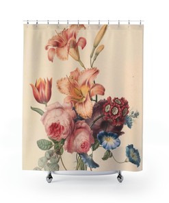 Unique Floral Shower Curtain - Vintage Botanical Shower Curtain for Feminine Bathroom Art