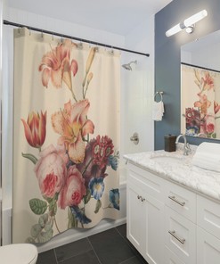 Unique Floral Shower Curtain - Vintage Botanical Shower Curtain for Feminine Bathroom Art