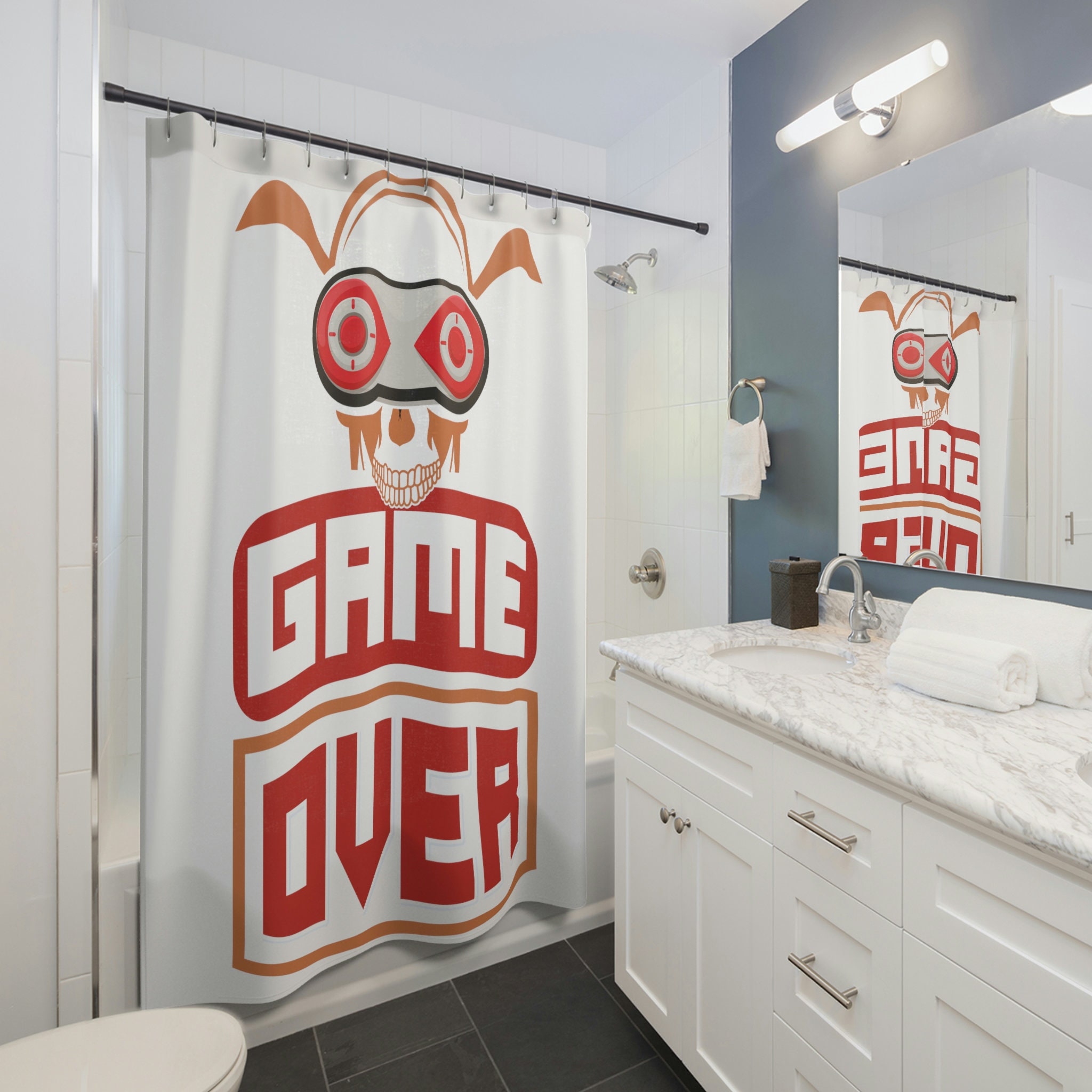 Unique Game Over Shower Curtain Bathroom Decor