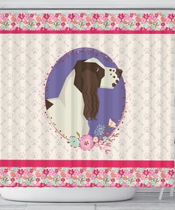 Unique Gift For Dog Lovers - English Springer Spaniel Pink Floral Shower Curtain For Girls' Bathroom Decor - Pt0640