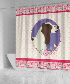Unique Gift For Dog Lovers - English Springer Spaniel Pink Floral Shower Curtain For Girls' Bathroom Decor - Pt0640