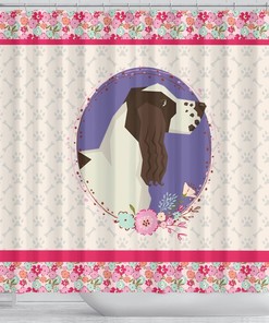 Unique Gift For Dog Lovers - English Springer Spaniel Pink Floral Shower Curtain For Girls' Bathroom Decor - Pt0640