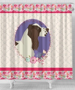 Unique Gift For Dog Lovers - English Springer Spaniel Pink Floral Shower Curtain For Girls' Bathroom Decor - Pt0640