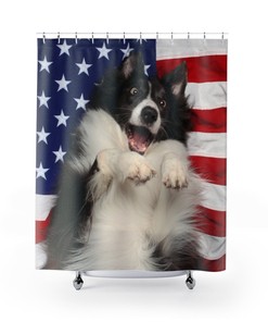 Unique Gifts For Animal Lovers, Patriotic American Flag Dog Shower Curtain For 4Th Of July And Memorial Day