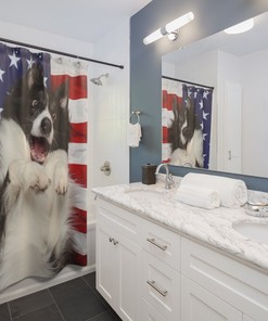 Unique Gifts For Animal Lovers, Patriotic American Flag Dog Shower Curtain For 4Th Of July And Memorial Day