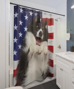 Unique Gifts For Animal Lovers, Patriotic American Flag Dog Shower Curtain For 4Th Of July And Memorial Day