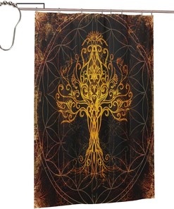 Unique Golden Viking Norse Yggdrasil Tree Life Shower Curtain - Waterproof And Eye-Catching